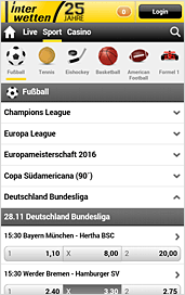 Interwetten App Quotenansicht