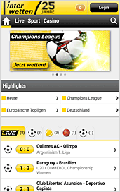 Interwetten App Startseite