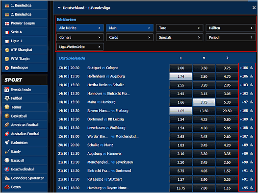 Wettquoten-Auswahl bei 10Bet