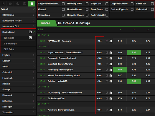 Wettquoten-Auswahl bei Betway