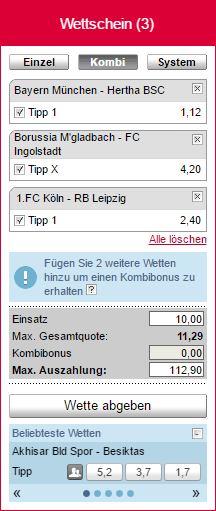 Tipico Wettschein - Kombiwette