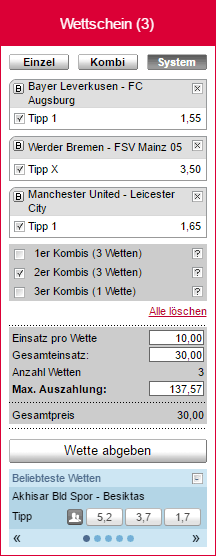 Tipico Wettschein - Systemwette