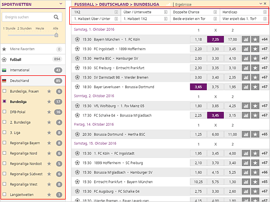 Wettquoten-Auswahl bei HappyBet